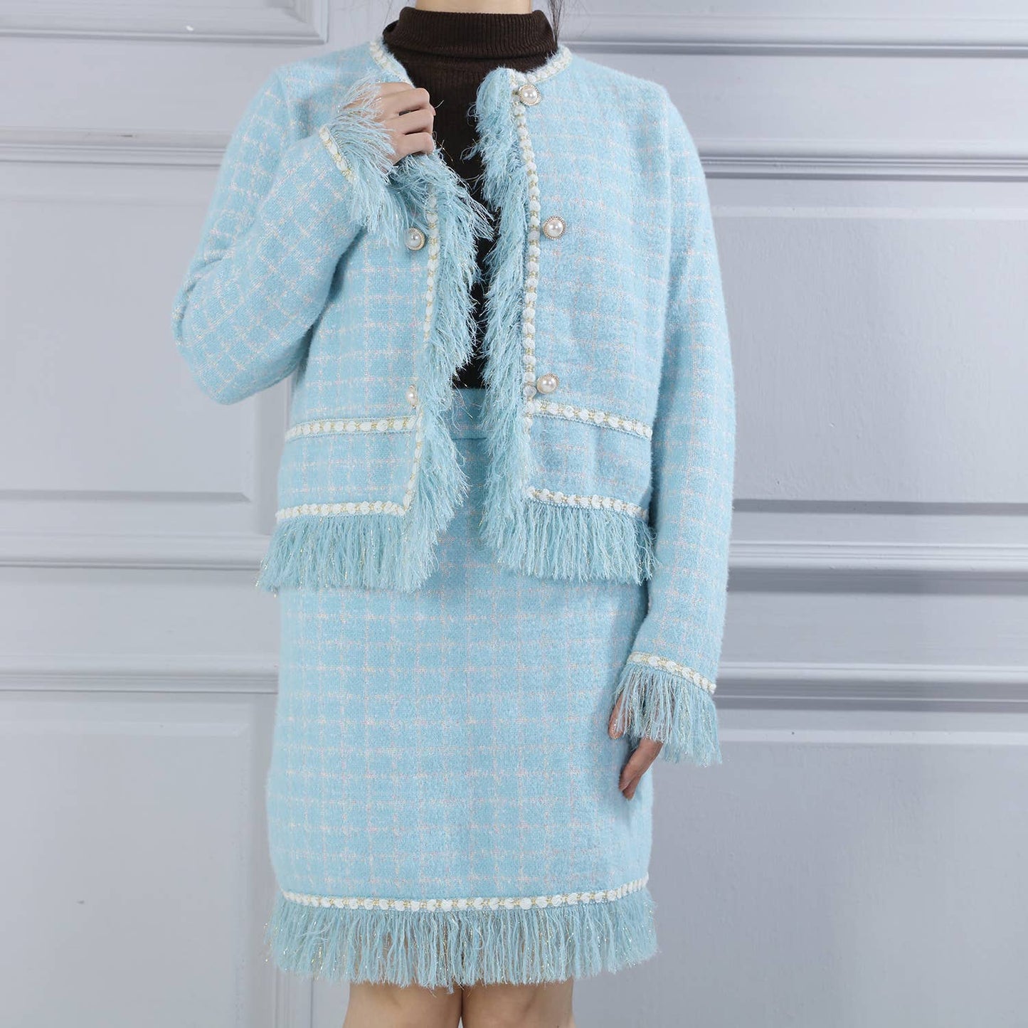 PEACH ACCESSORIES - SD194 Matching set soft cardigan and skirt in Blue