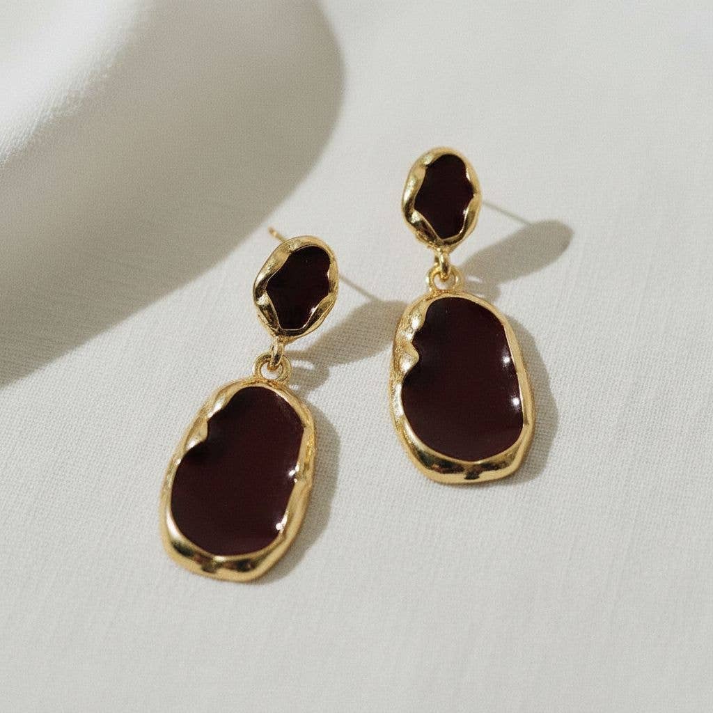 Ellemadera - Artistic Burgundy Drop Earrings with Unique Design