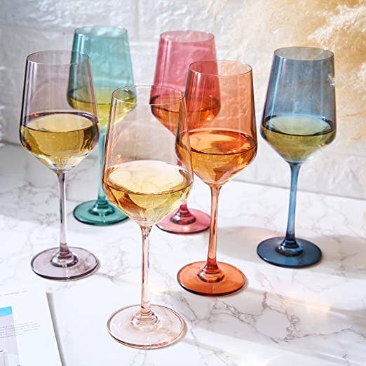 The Wine Savant /  Khen Glassware - Colored Wine Glasses Pastel Large 6 Set Colors Crystal Glass