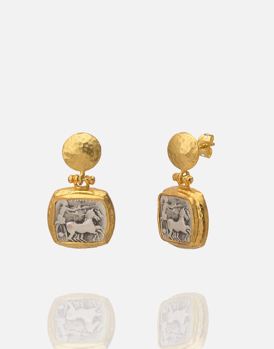 AJS Design Studio - 2 tone gold and rhodium Roman coin with chariot earring