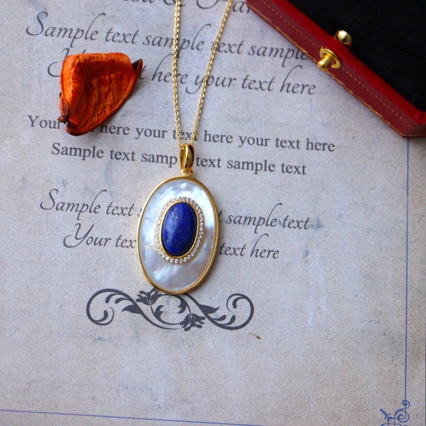 Cici’De Jewelry Amsterdam - Royal Blue Lapis Lazuli MOP Large oval pendant-Pendant Only
