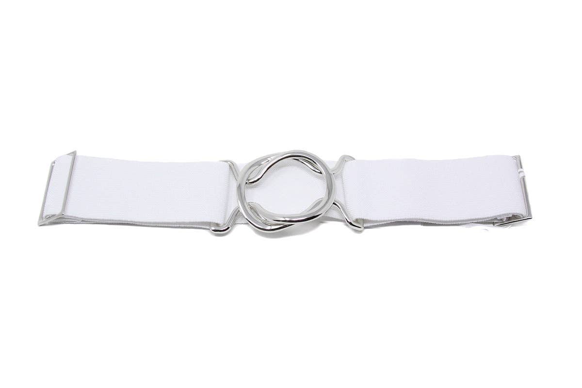 German Fuentes Handbags - CINT-34 CIRCLE BUCKLE ONE STRETCH BELT: TAUPE / SILVER