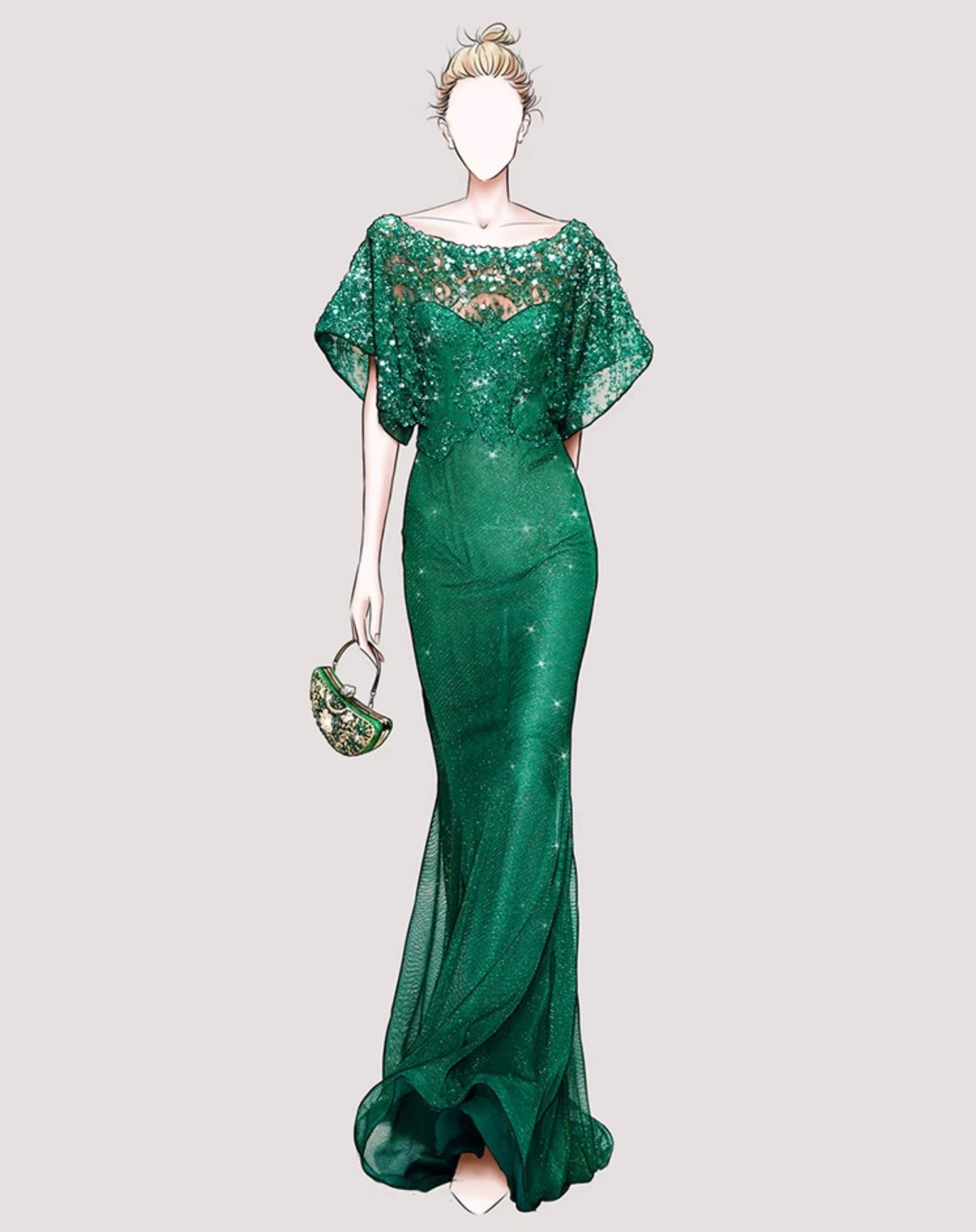 Cici’De Jewelry Amsterdam - Emerald Green Dazzling Half Moon Clutch - Gold Flower Frame