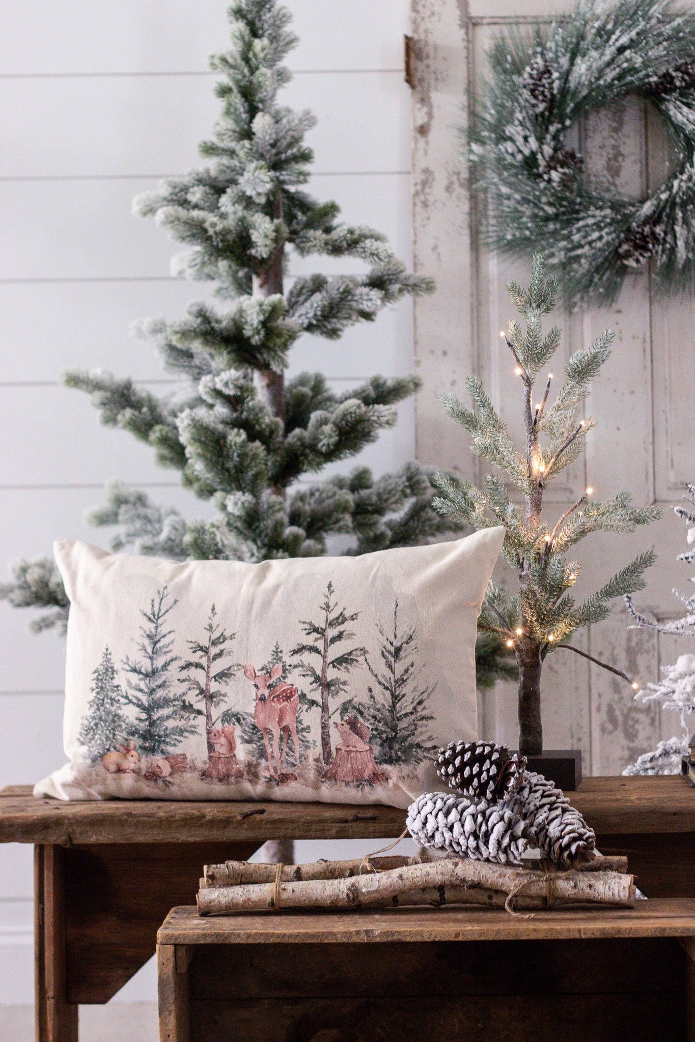 Audrey's Home & Gift - Lumbar Pillow - Winter Animals in Forest (PC)