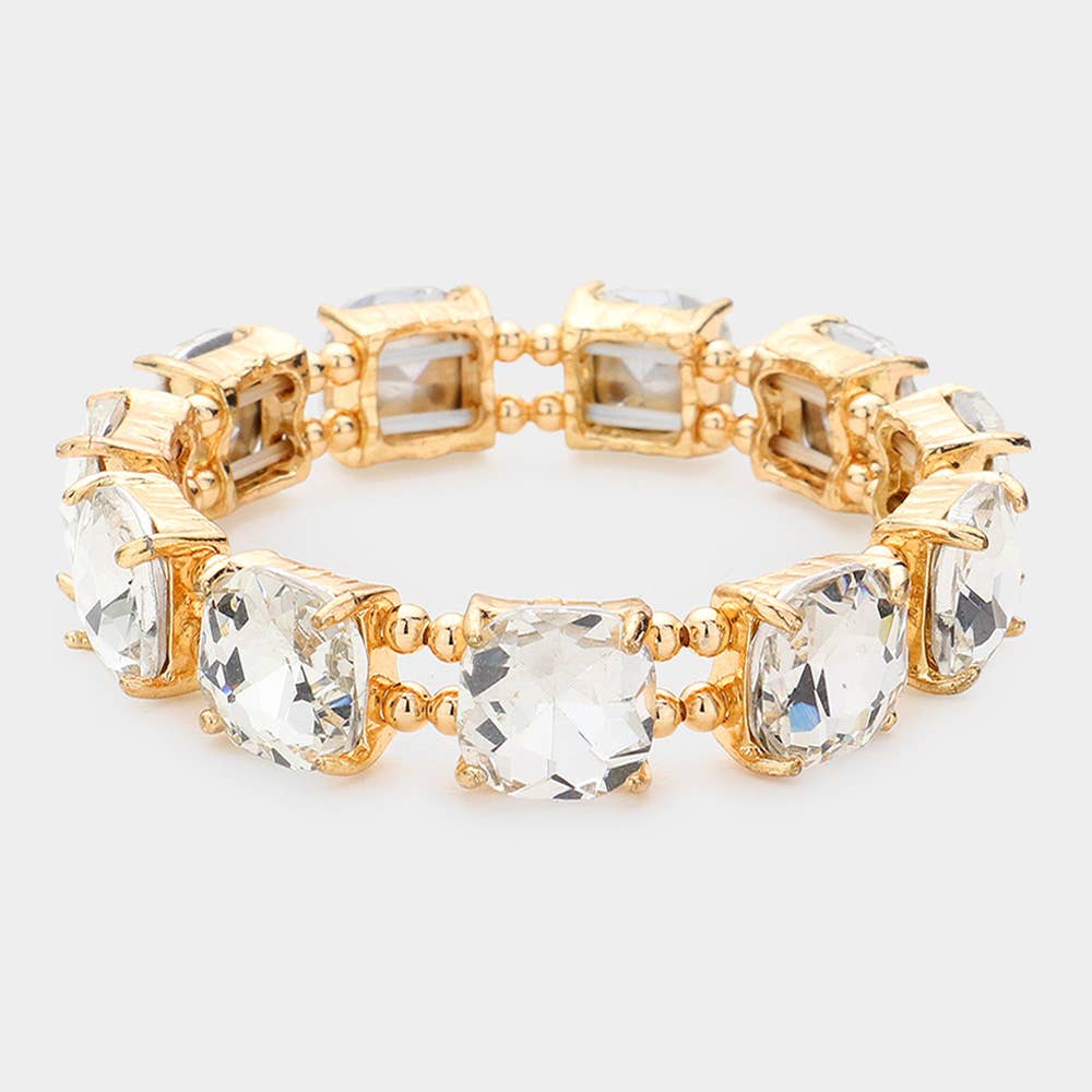 Sensibling Corp. - Cushion Square Stone Stretch Evening Bracelet: GOLD CLEAR
