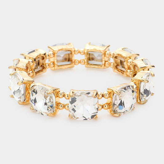 Sensibling Corp. - Cushion Square Stone Stretch Evening Bracelet: GOLD CLEAR
