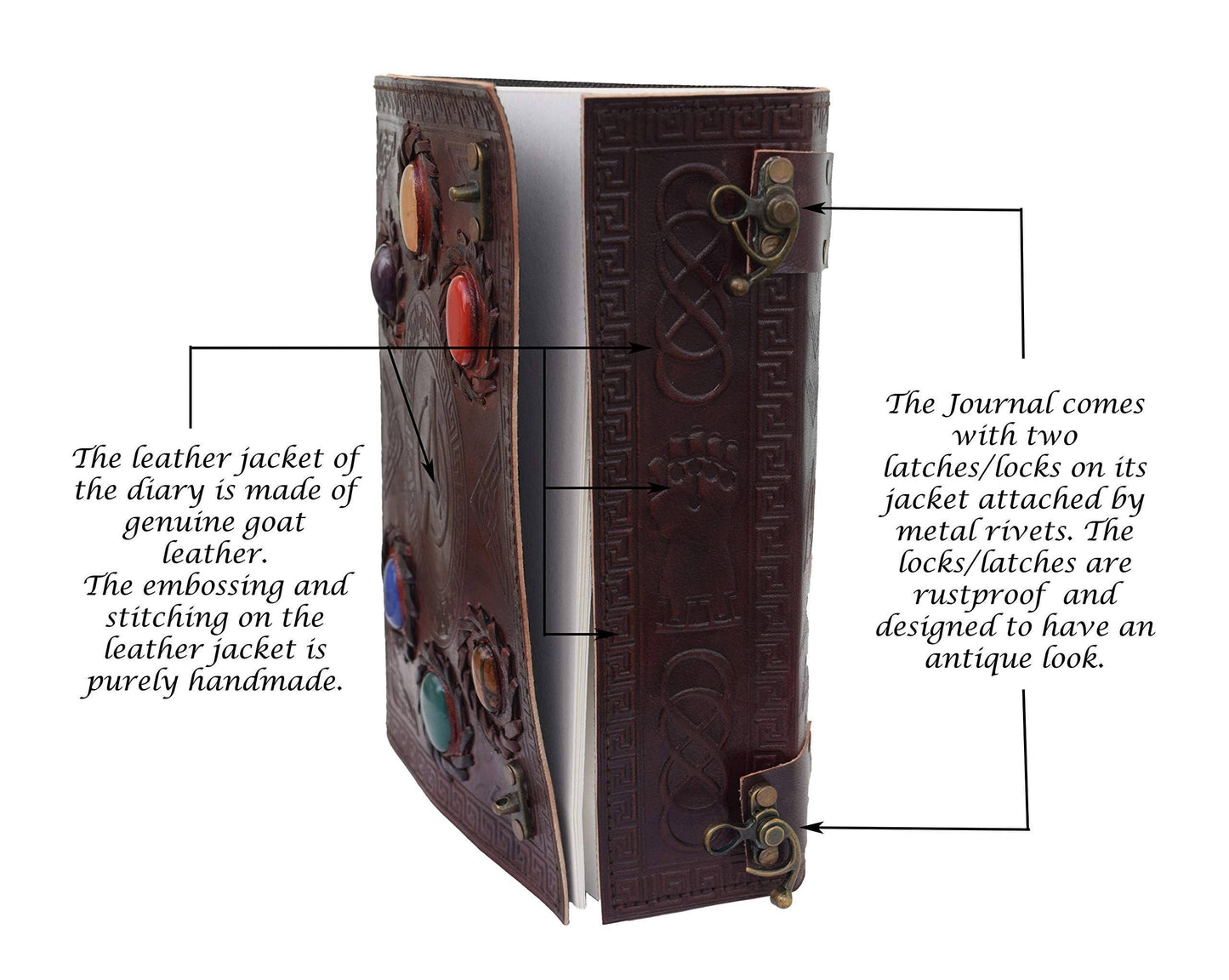 Immart Global LLC - Handmade Leather Journal With Avengers embossed Stone Diary: Brown / Unlined