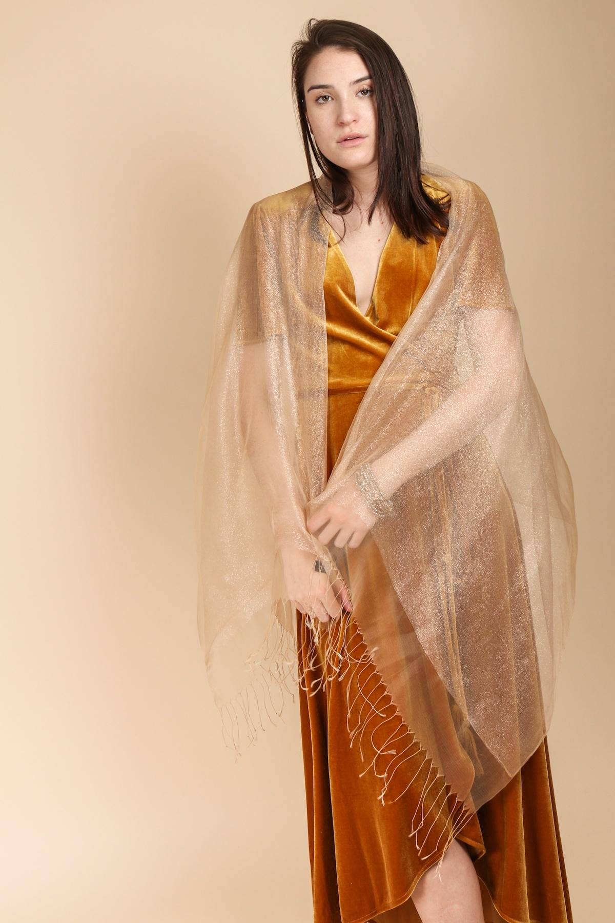 SAACHI - Glitz Silk Scarf: Gold