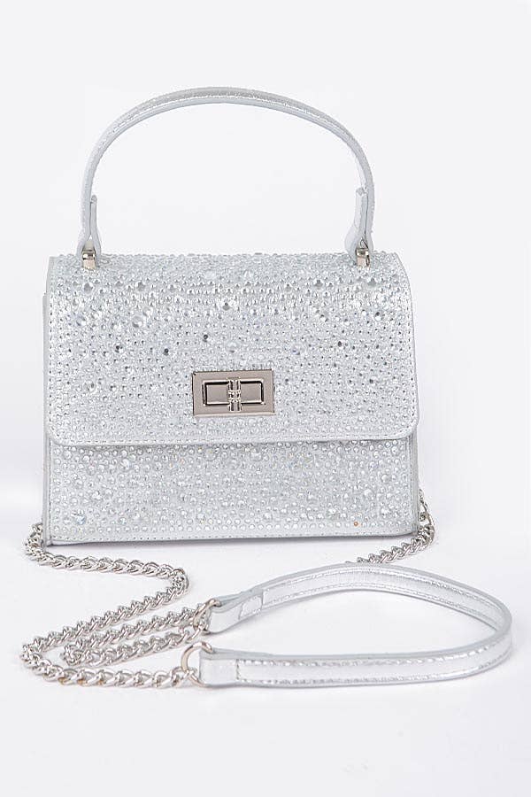 Shop Neighbors - Hot Fix Stones Metallic Top Handle Bag: SILVER