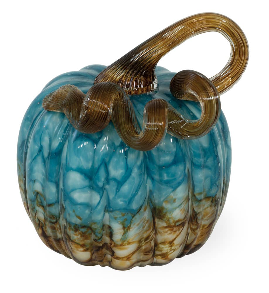 Boston International - 4.5" Dia Copper Canyon Pumpkin Blue & Copper Glass Fall