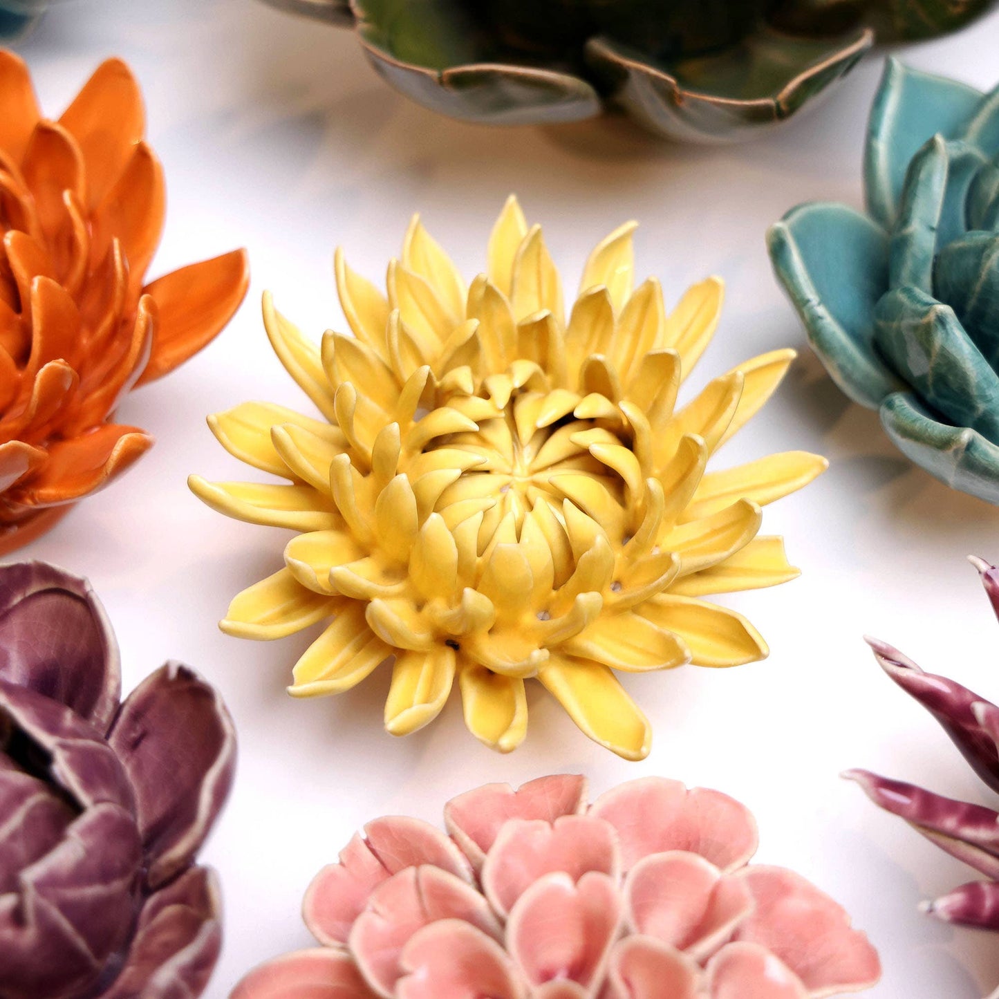 Chive - Coral 11 - Ceramic Faux Flowers: Mum Teal