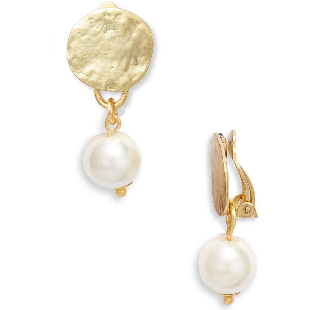 KARINE SULTAN - Coin clip with white pearl drop: Silver