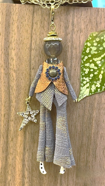 Pretty Persuasions - N23188E Stone Adorned French Doll Stainless Steel Necklace: 05 GD/Denim Bell Bottoms/Star