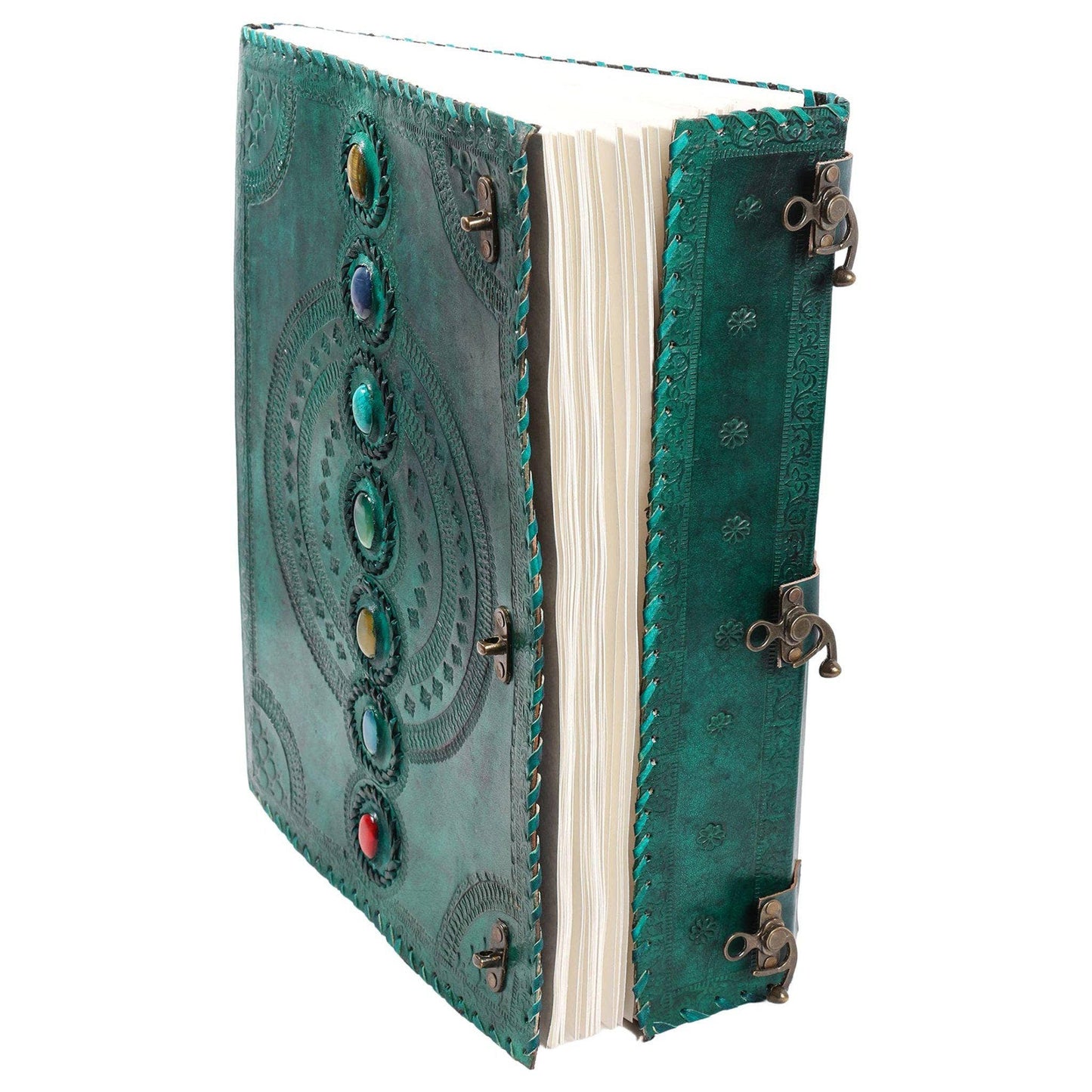 Tuzech Leather - Tuzech Seven Chakra Medieval Stone Embossed Handmade Jumbo Leather Journal Book of Shadows Notebook Office Hocus Pocus Diary College Poetry Sketch With Leather Bound: Brown / 10 x 7 Inches