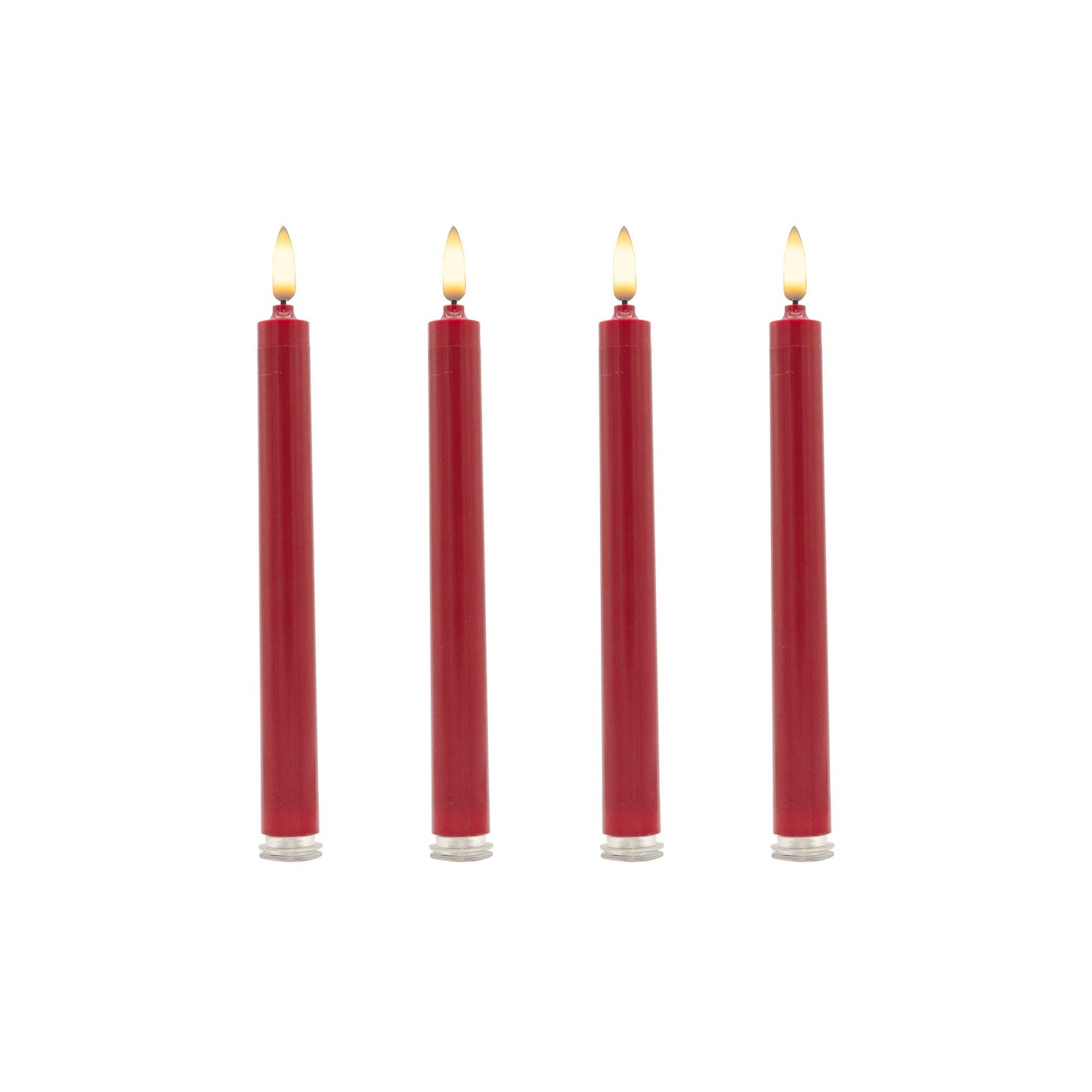 LumaBase - Battery Operated 3D Wick Flame Taper Candles, Red (Set of 4)