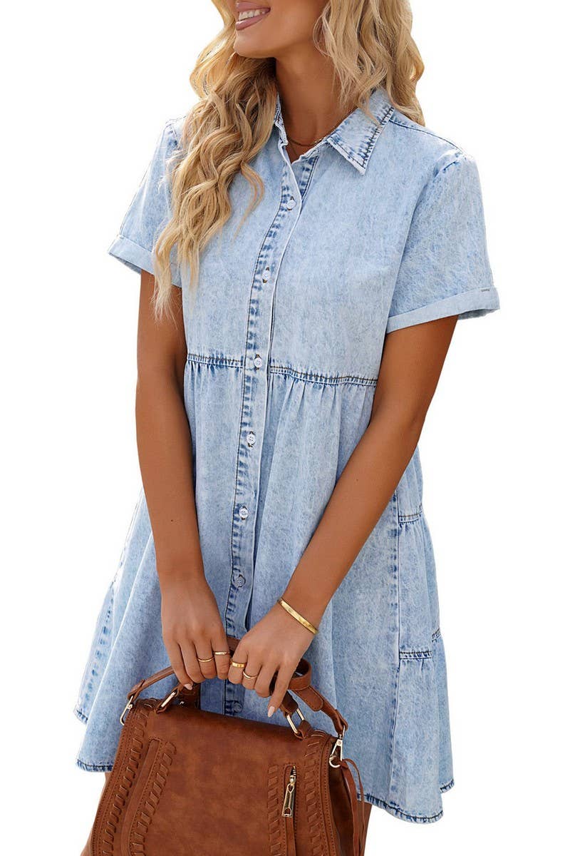 NINEXIS - CWDSD5998_DENIM CASUAL SHORT-SLEEVED MIDI DRESS: DARKBLUE / (XL) 1