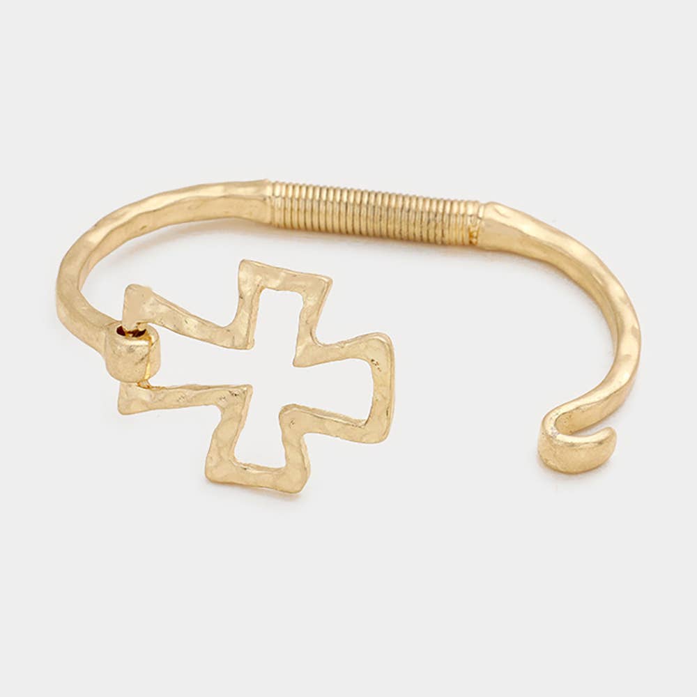 Sensibling Corp. - Hammered Metal Cross Bangle Bracelet: Silver