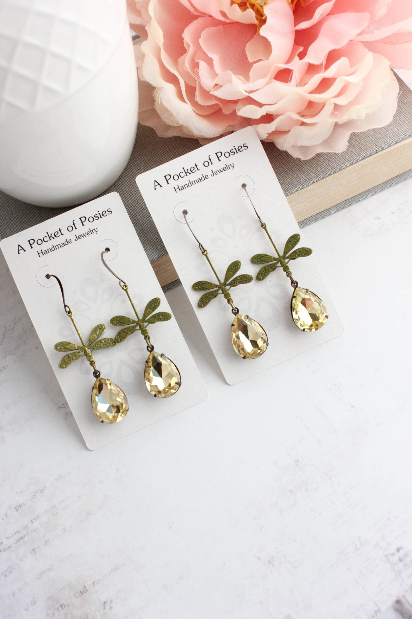 A Pocket of Posies - Dragonfly Earrings | Green Patina | Long Earrings