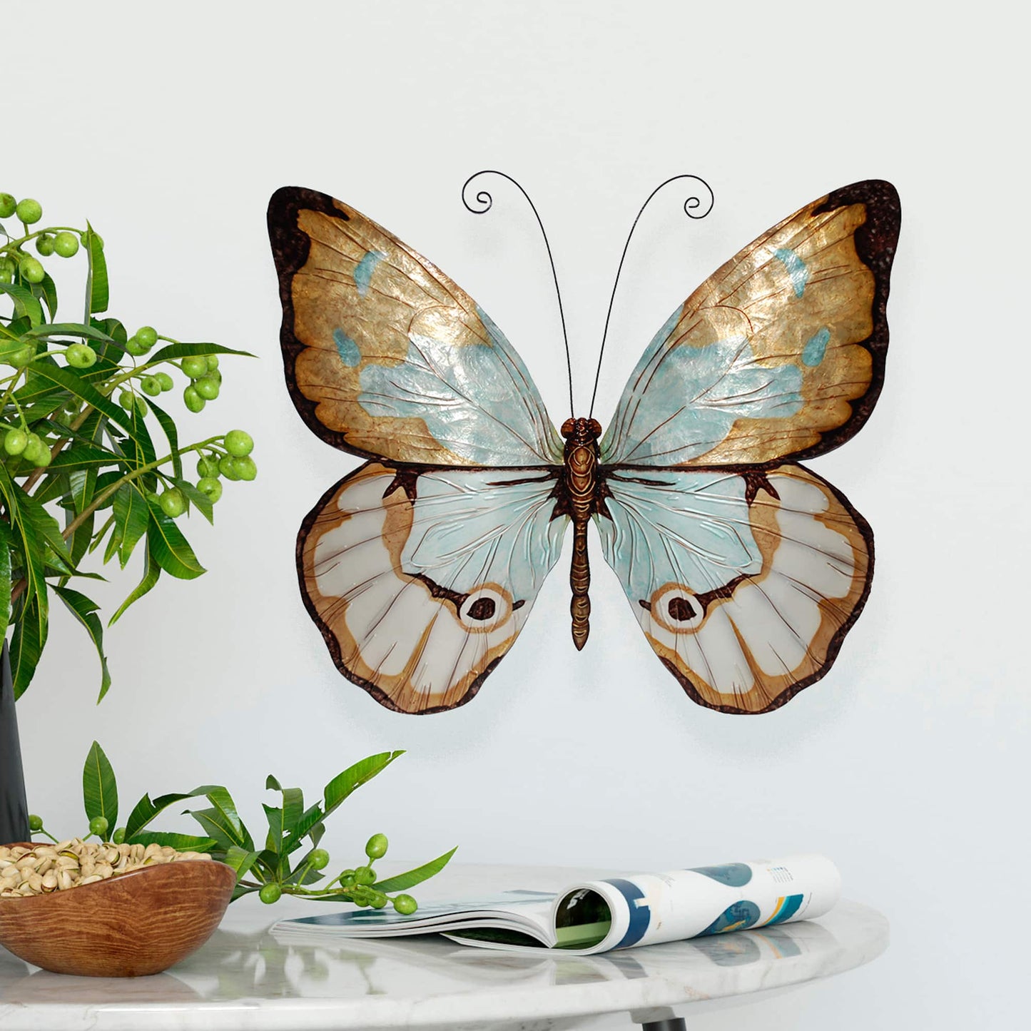 Eangee Home Design - Butterfly Wall Decor Copper With Aqua Large,In/Outdoor