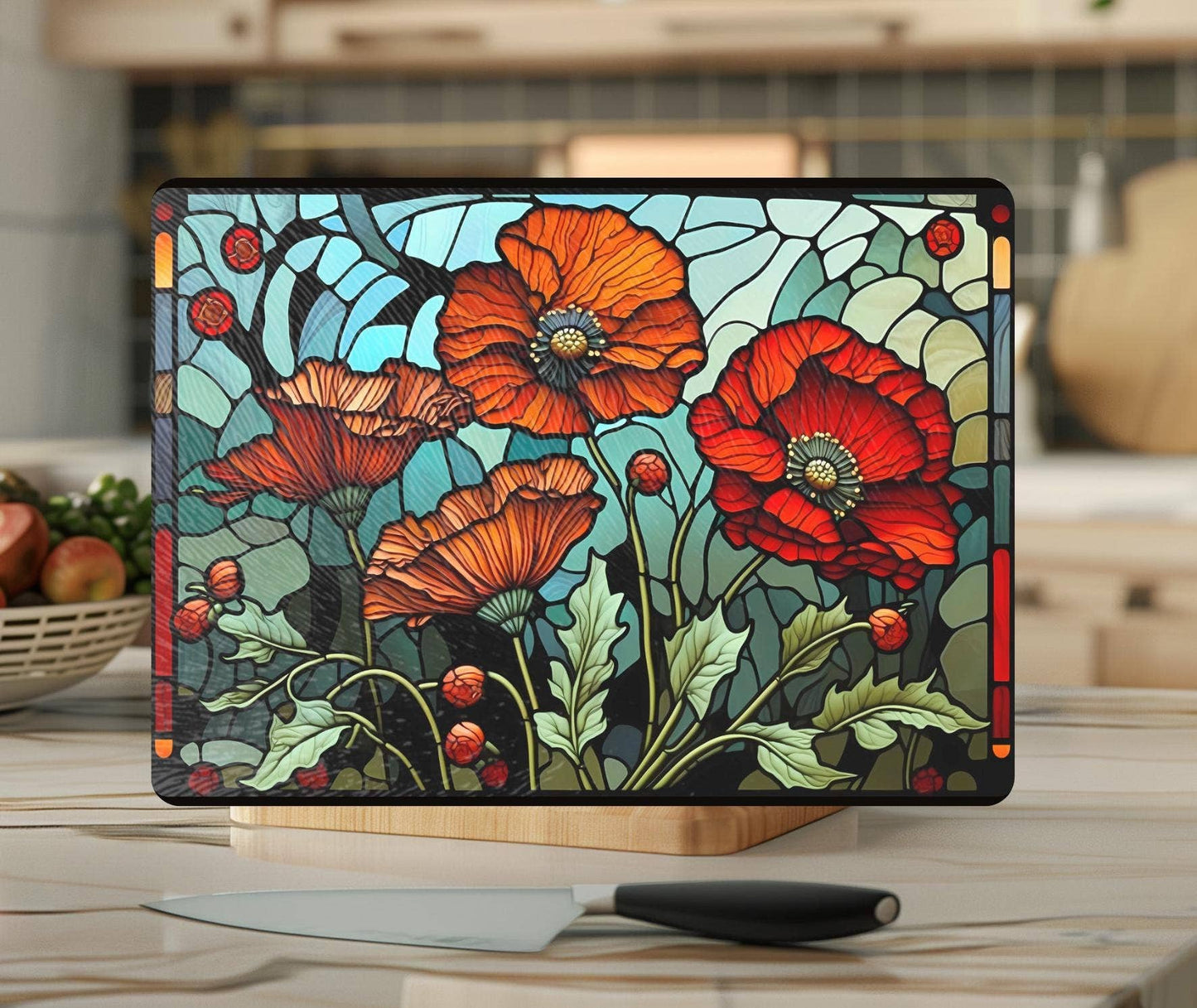 Fernville Creations - Floral Tempered Glass Cutting/Serving/Charcuterie Board: 12x15 Inch