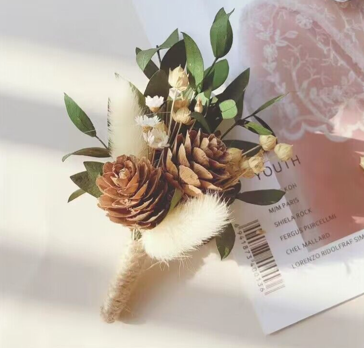 Sweet Home Deco - Dried Flower Mini Floral Bouquet, Boho Greenery Boutonniere: Style B