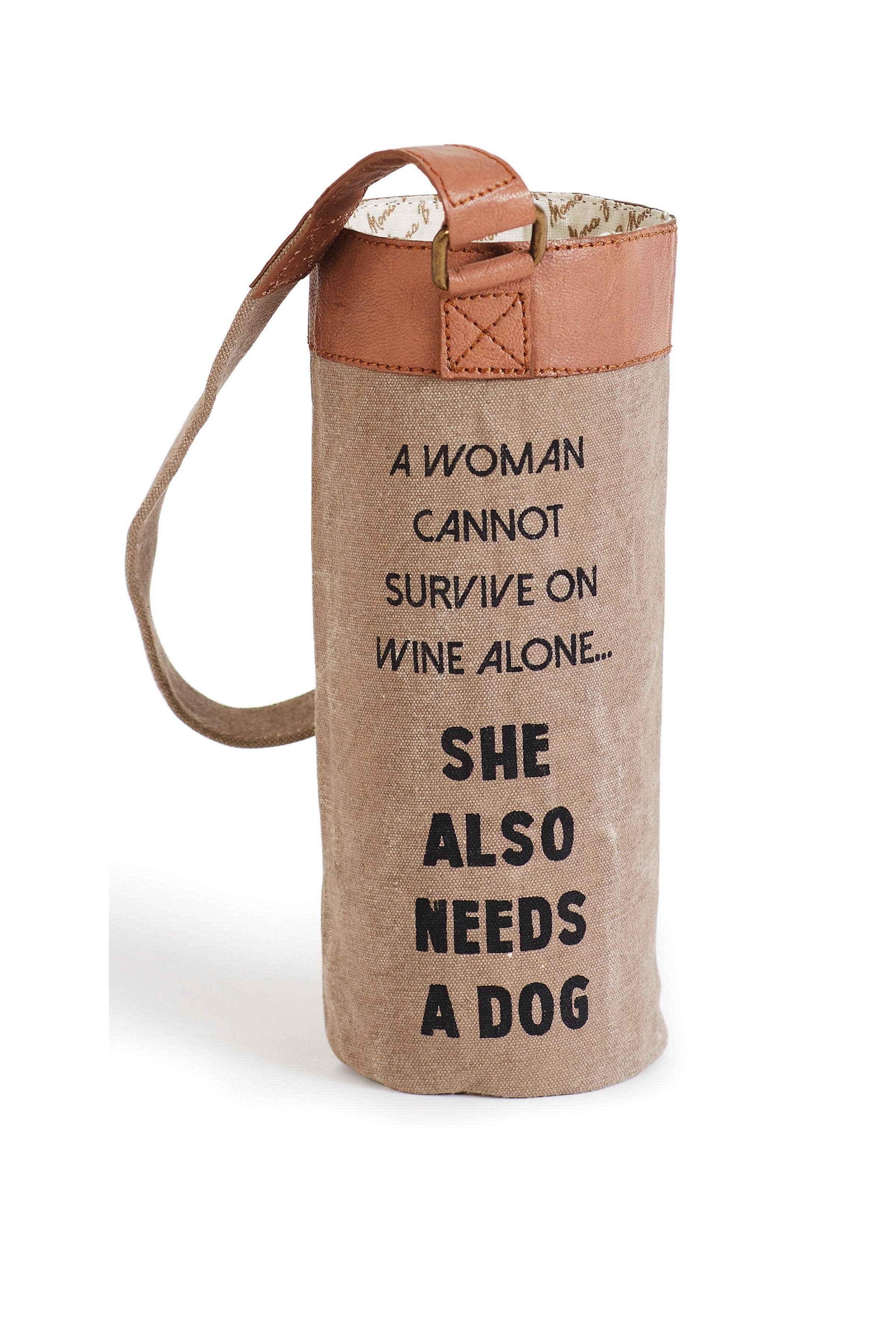 Mona B. A Girl And Her Dog Up-Cycled Canvas Wine Bag
