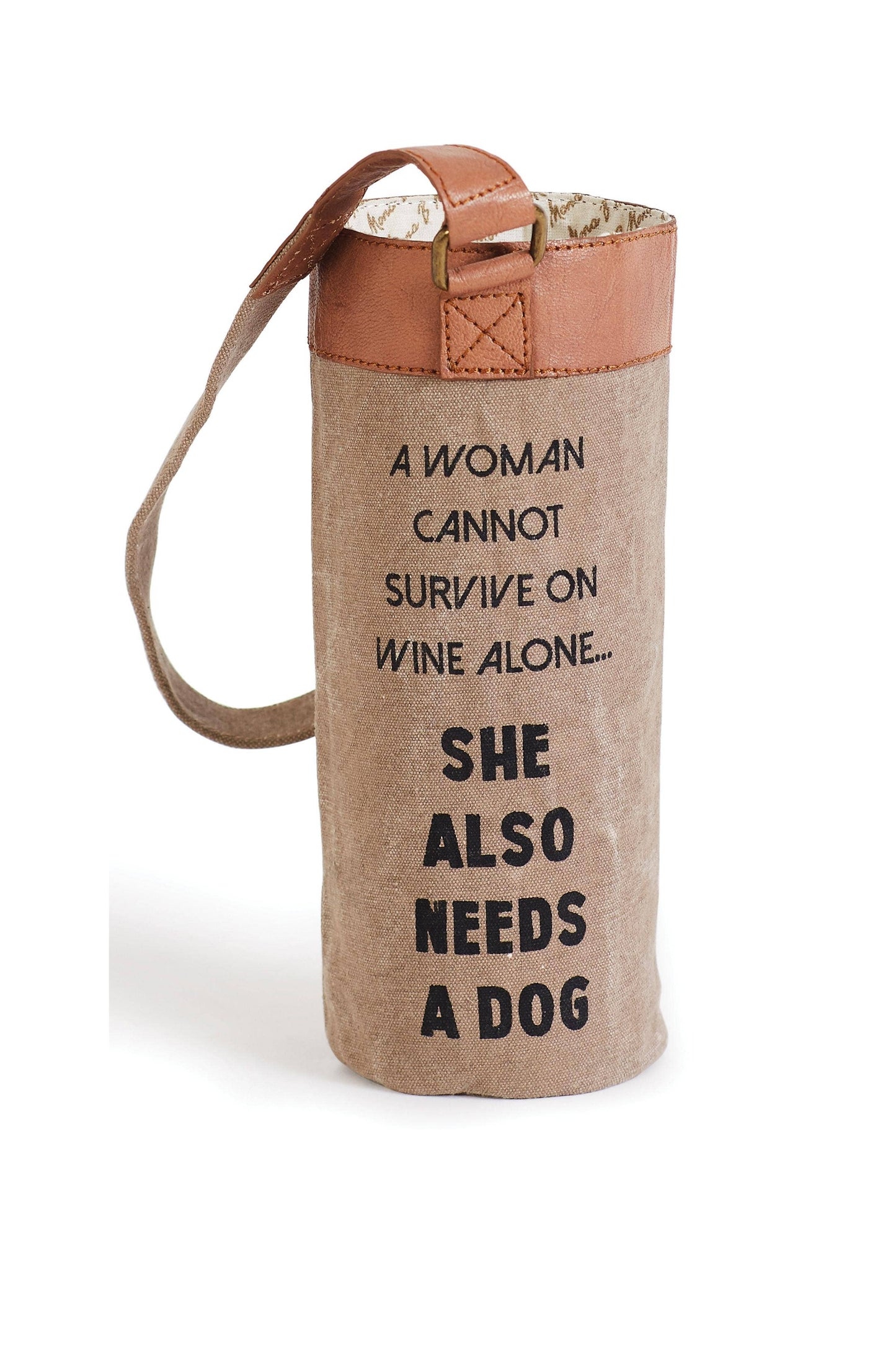 Mona B. - A Girl And Her Dog Up-Cycled Canvas Wine Bag, M-5574