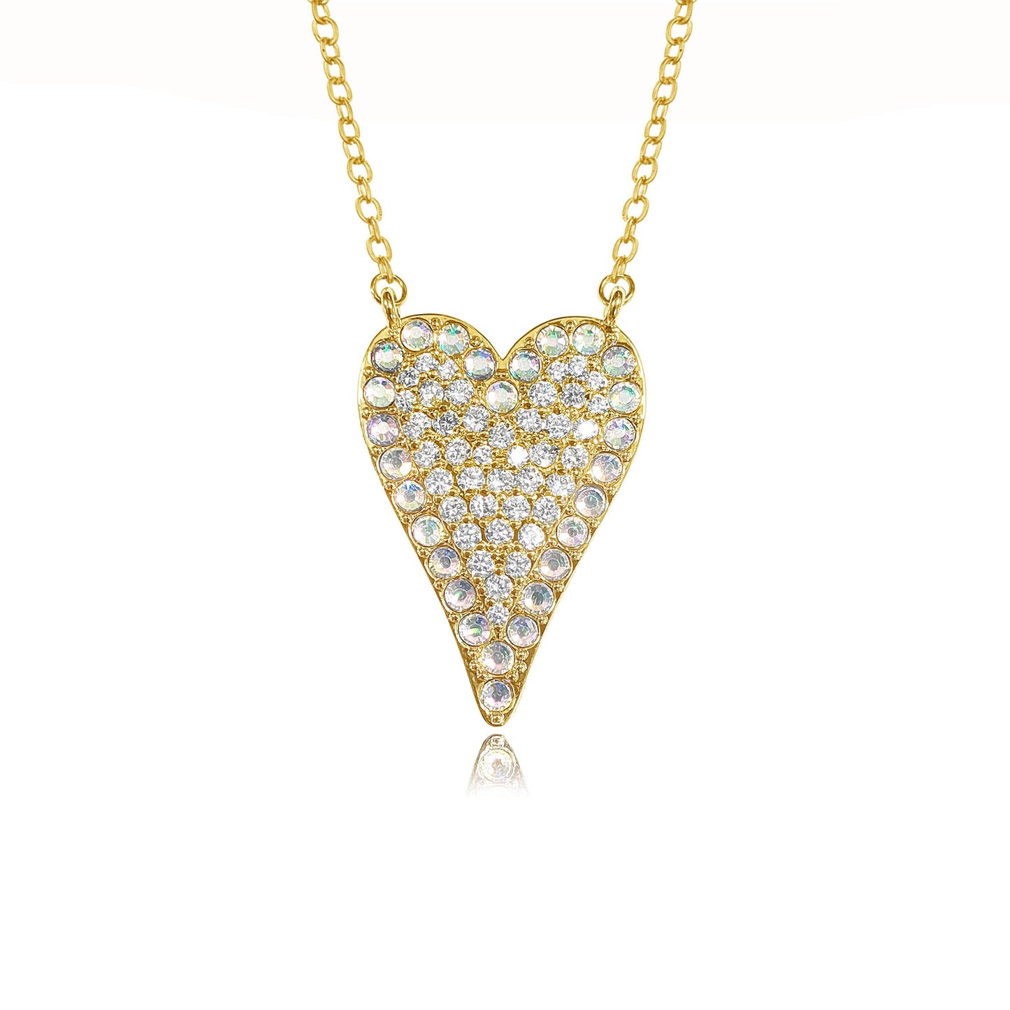 Laudic Co - AB Cubic Zirconia Heart Necklace: Yellow Gold