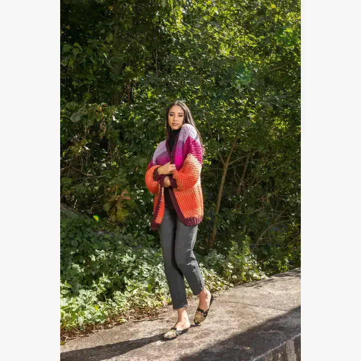 SAACHI - Rainbow Knitted Cardigan: Ivory