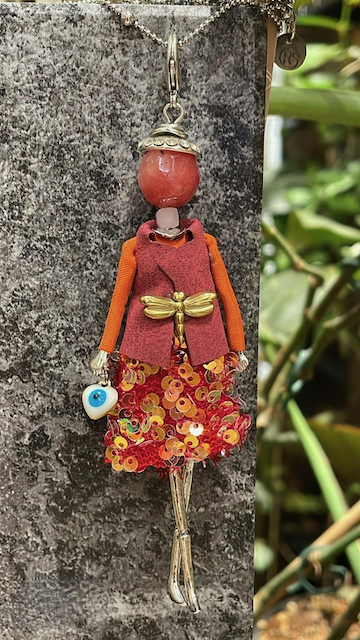 Pretty Persuasions - N23188D Stone Adorned French Doll Stainless Steel Necklace: 10 Pumpkin