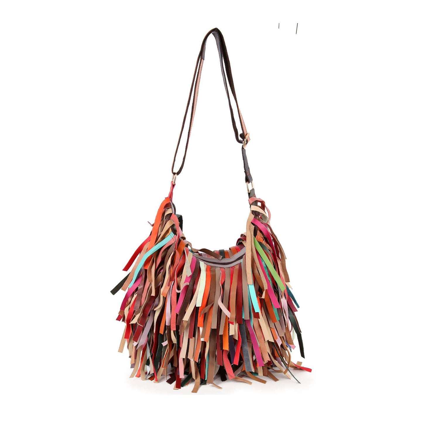 Handbag Express - Genuine Leather Large Fringe Hobo: Multi