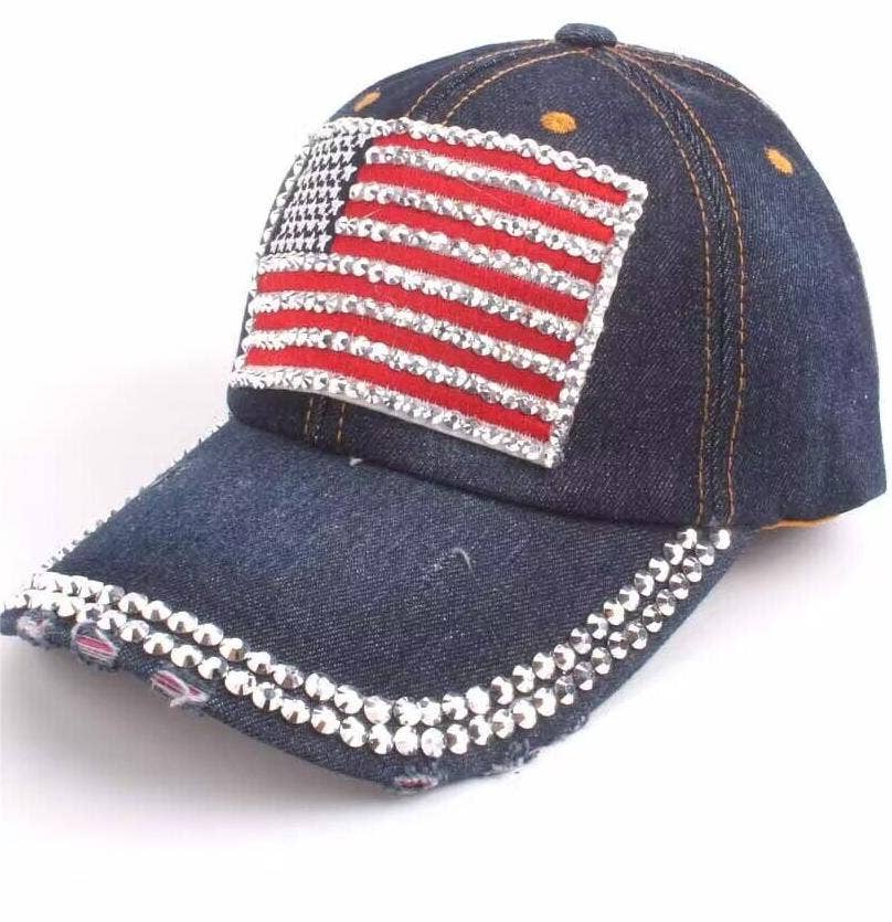 MKS America - Fourth of July American flag denim baseball cap: Mblue / M