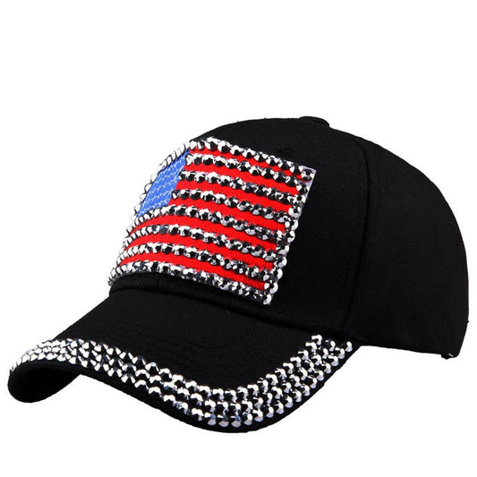 MKS America - Fourth of July American flag denim baseball cap: Black / M
