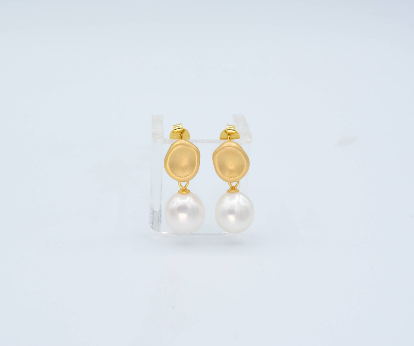 AJS Design Studio -  Pearl earrings with matte gold post
