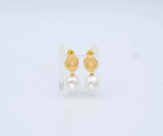 AJS Design Studio -  Pearl earrings with matte gold post