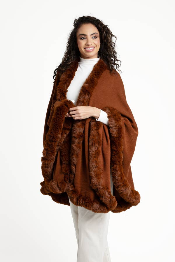 SAACHI - Faux Fur Cape Kimono: IVORY