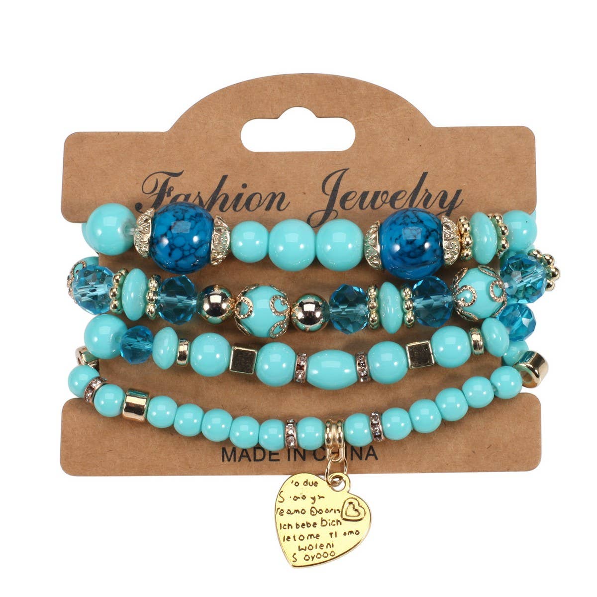 NINEXIS - CWMM10451_BOHO BEADED HEART BRACELET SET 4PCS ELASTIC: TYPE10 / (OS) 1