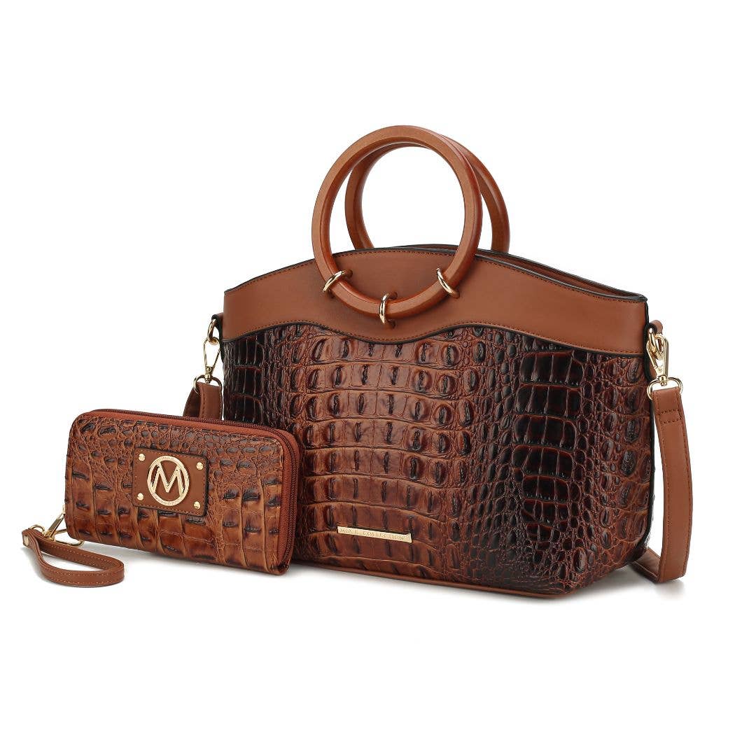 MKF Collection - Phoebe Faux Crocodile-Embossed Tote with Wristlet Wallet Bag: Black