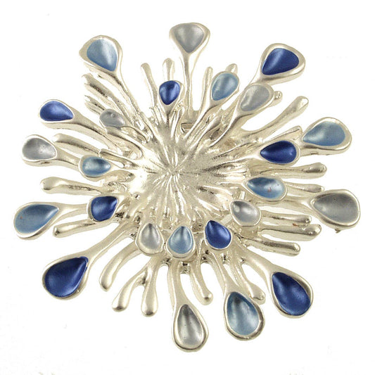 Origin Jewelry - Sunburst Magnetic Brooch in Tri-Tones of Blue and Silver: Silver Blue