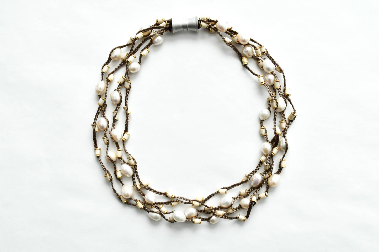 Sea Lily - SH48A - Beige Rope, Pearls, Gold Hematite Necklace With Magn