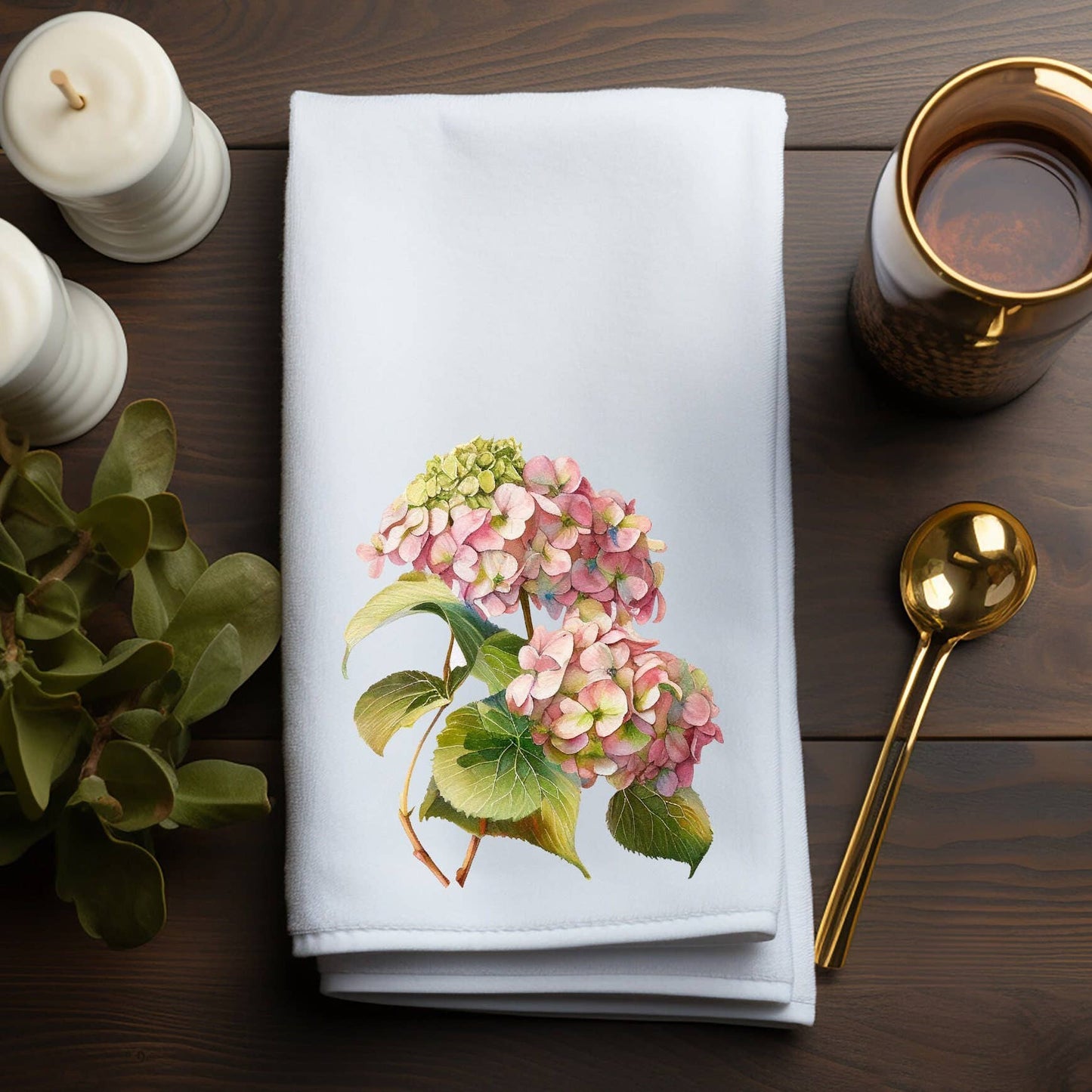 Fernville Creations - Elegant Hydrangea Hand Towel, Luxury Velour, Home Decor Gift