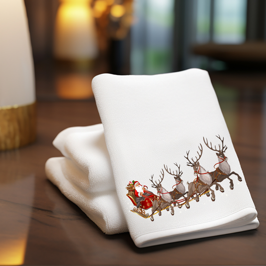 Fernville Creations - Holiday Fingertip Towel, Santa & Reindeer Decor