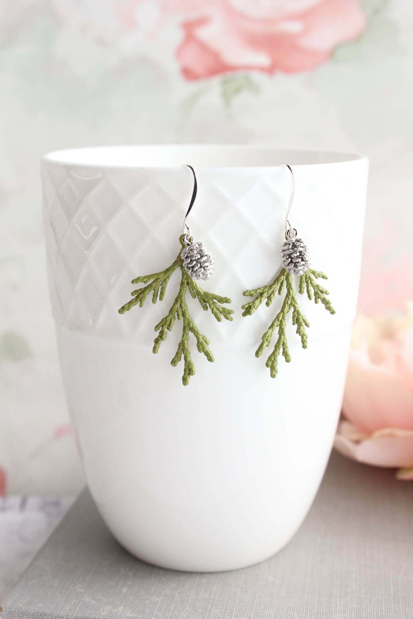 A Pocket of Posies - Cedar Earrings | Branch Earrings | Green and Silver