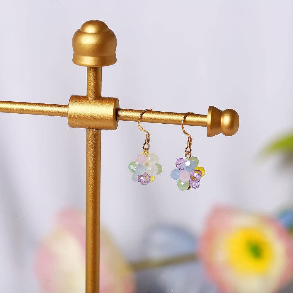 Haengseongworkshop - 18K Gold Plated S925 3mm Colorful Crystal Beads Wire Wrapping Earrings Dangle