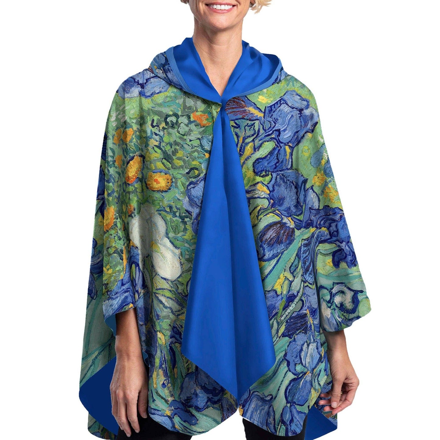 RainCaper - Van Gogh Irises Reversible Rain Cape – Lightweight Hooded Wrap for Women