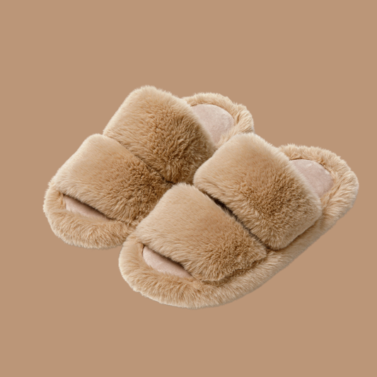 DrifWoo - Fuzzy Double Cross Slippers for Women's Cozy House Shoes: Brown / US 8.5-9 Women