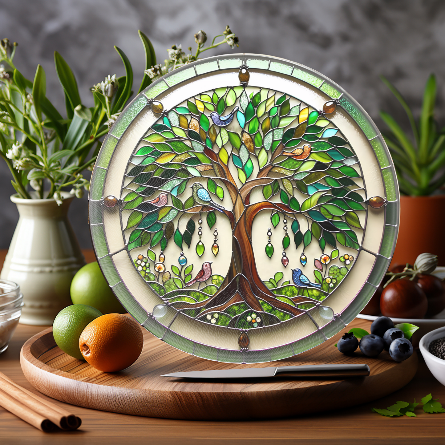 Fernville Creations - Glass Cutting Board, Tree of Life Design, Unique Family Gift: 12 - Inch