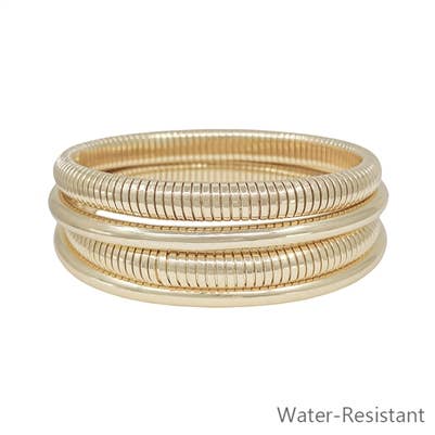 What's Hot - Gold Water Resistant Bangle and Ribbed Stretch Bracelet