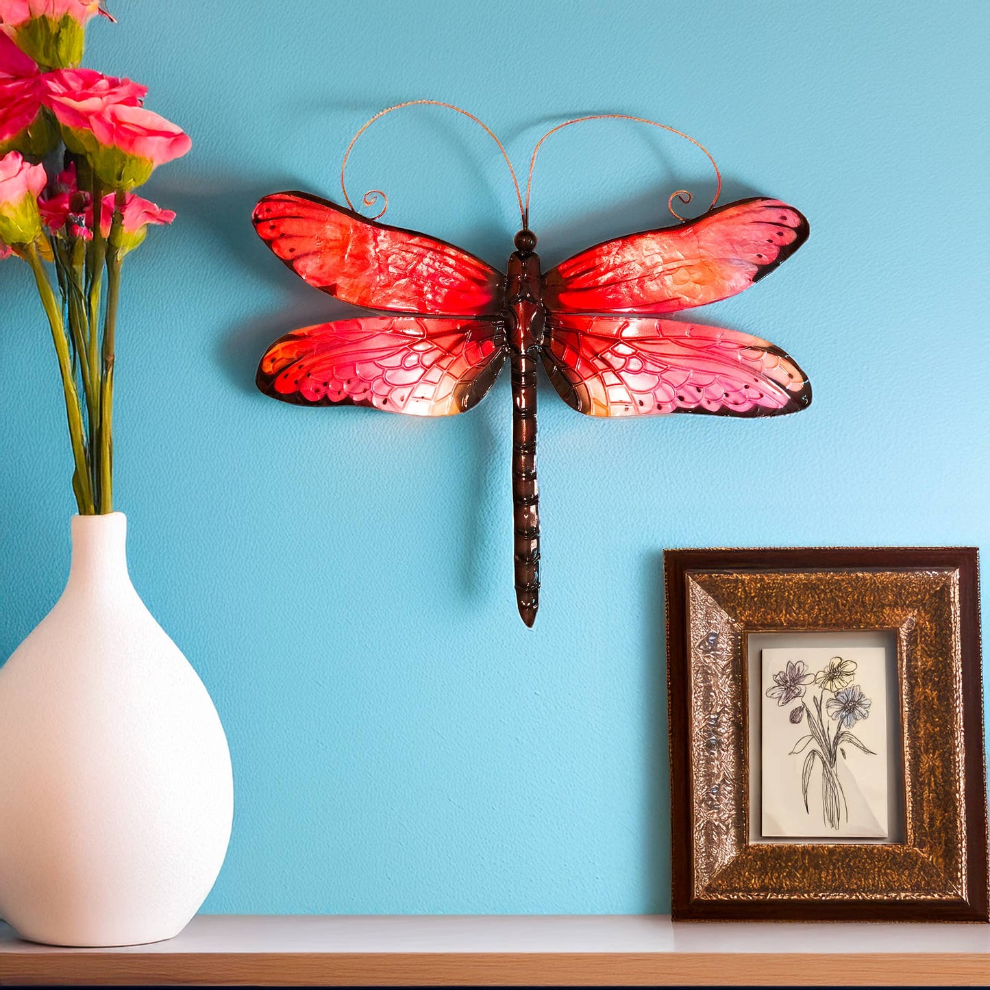 Eangee Home Design - Dragonfly Wall Decor Red And Black, w/ Capiz, Outdoor Safe