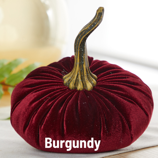 Your Heart's Content - Pumpkin Large Velvet, Fall Decor, Shelf Sitter, Tablescape: Burgundy